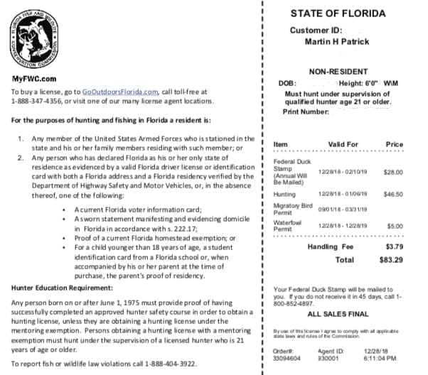 Florida Duck Hunting Licenses